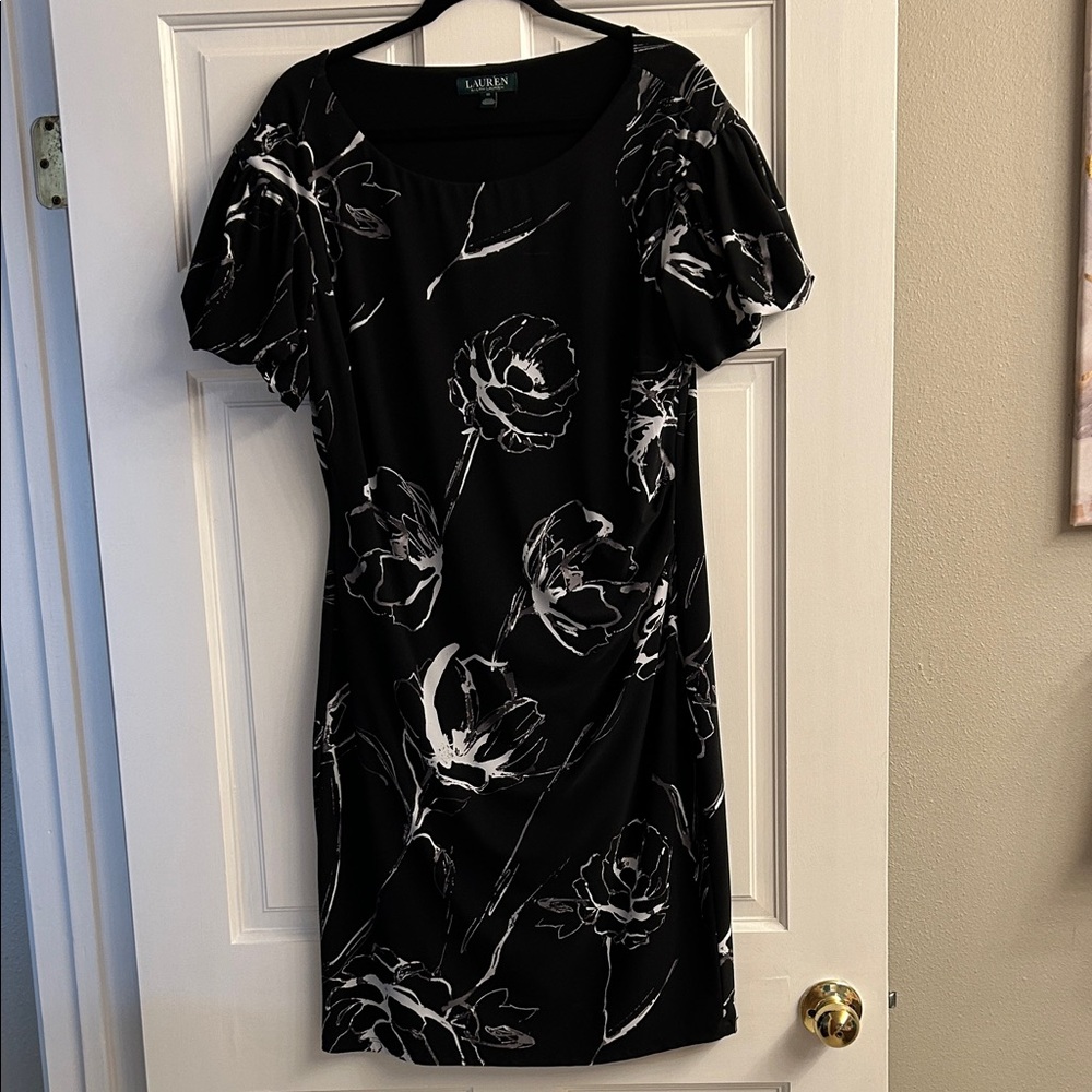 Lauren Ralph Lauren Black and White Floral Midi Dress